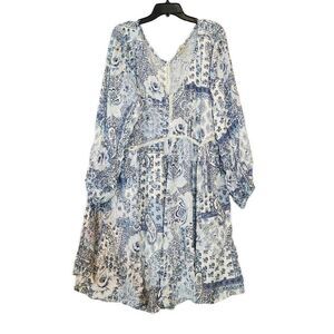 Sky and Sand Blue Floral Print Swimsuit Cover Up Size 1X